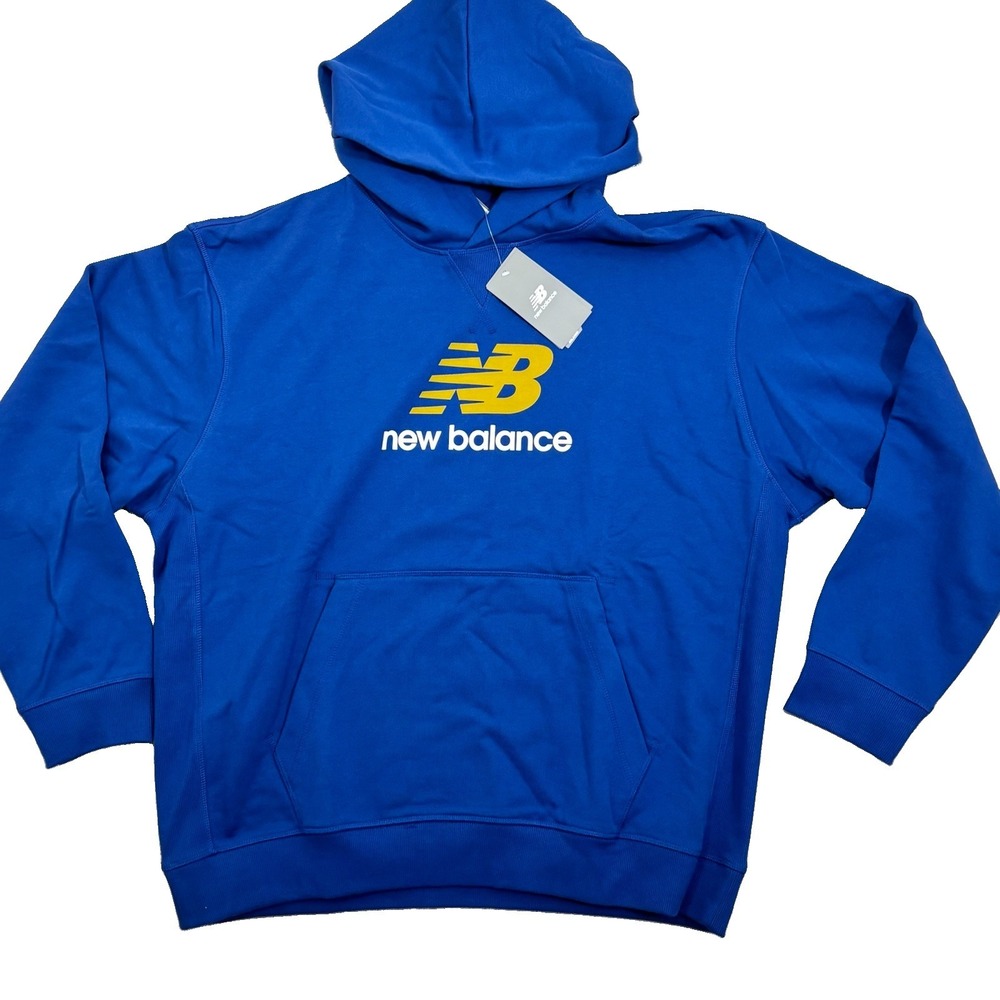 New Balance French Terry Logo Hoodie Mens Sz M Sweatshirt Blue MT51512
